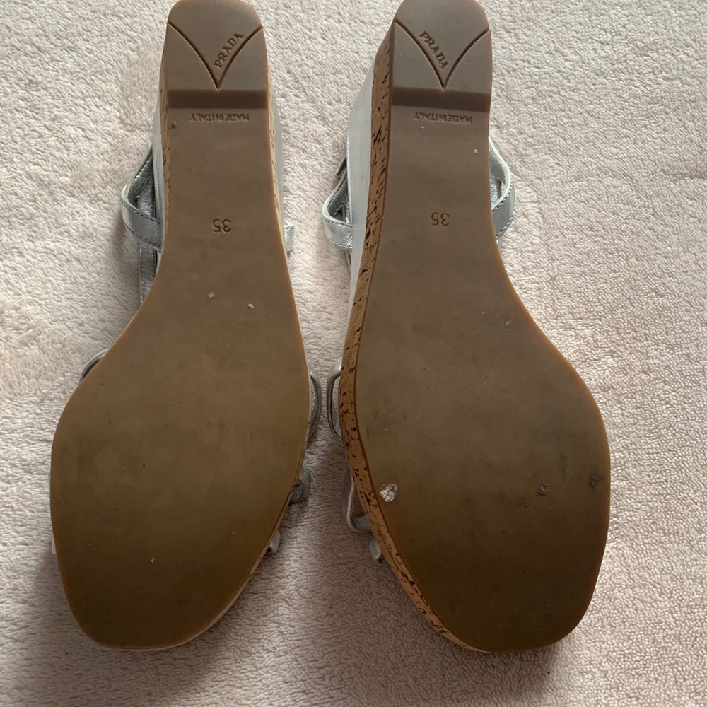 Metallic silver Prada wedge sandals - Picture 2 of 4